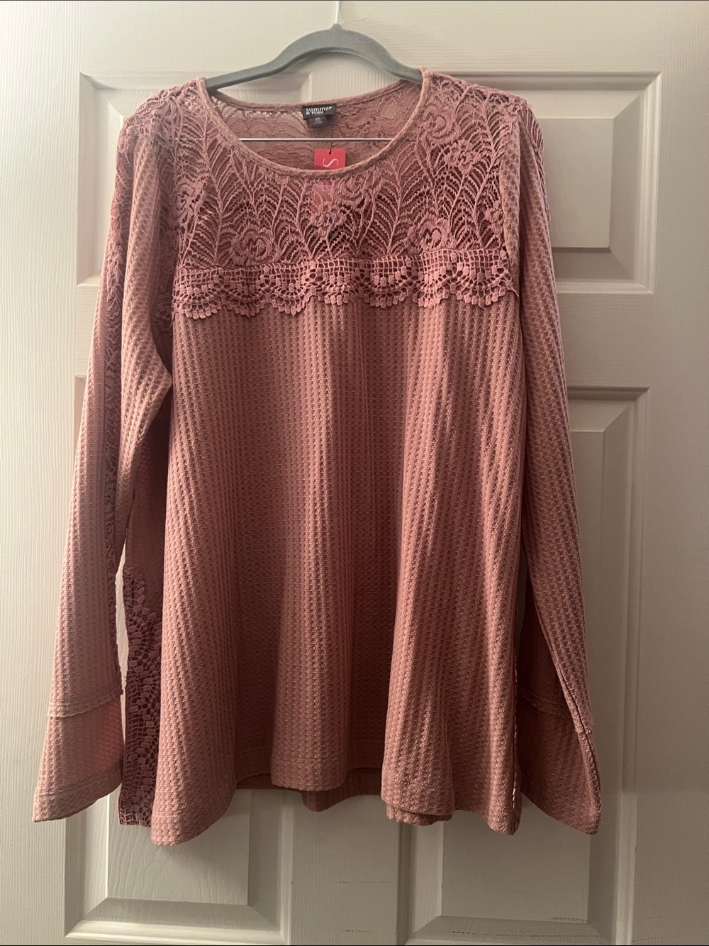 summer & rose Dusty Mauve Lace Yoke Long Sleeve Top